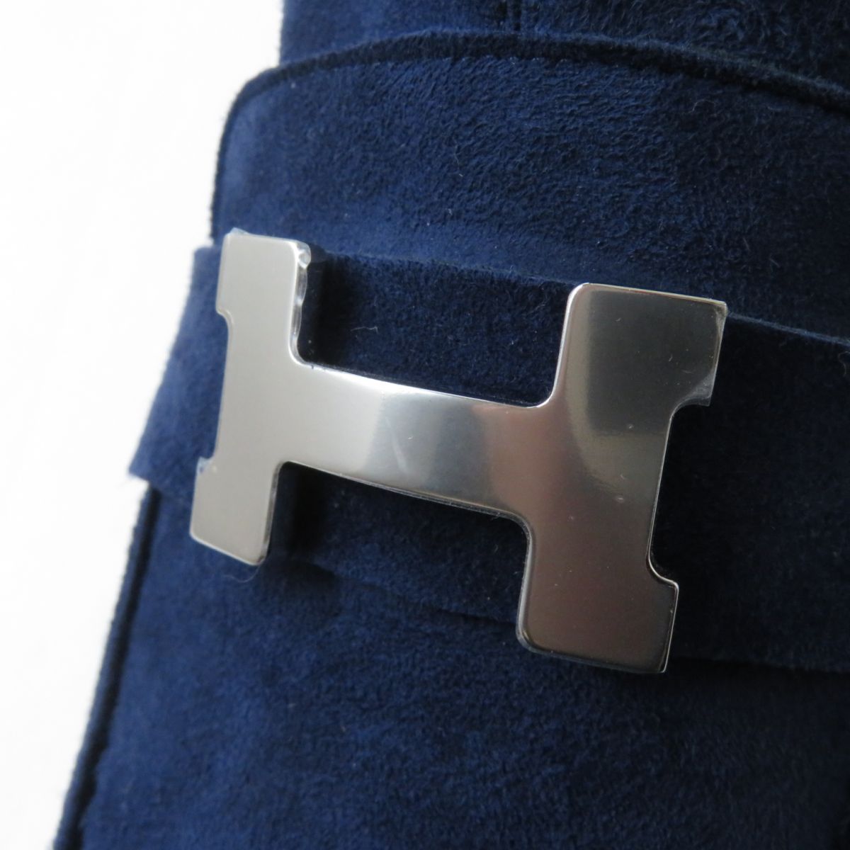 HERMES boots Suede leather Navy x Silver Metal 36