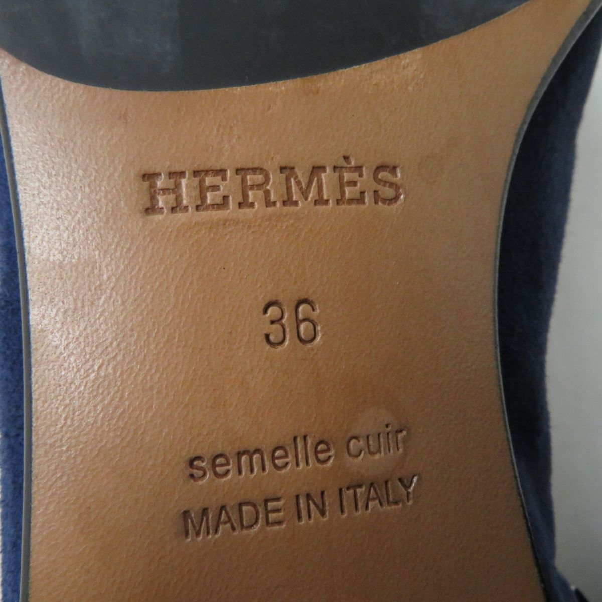 HERMES boots Suede leather Navy x Silver Metal 36