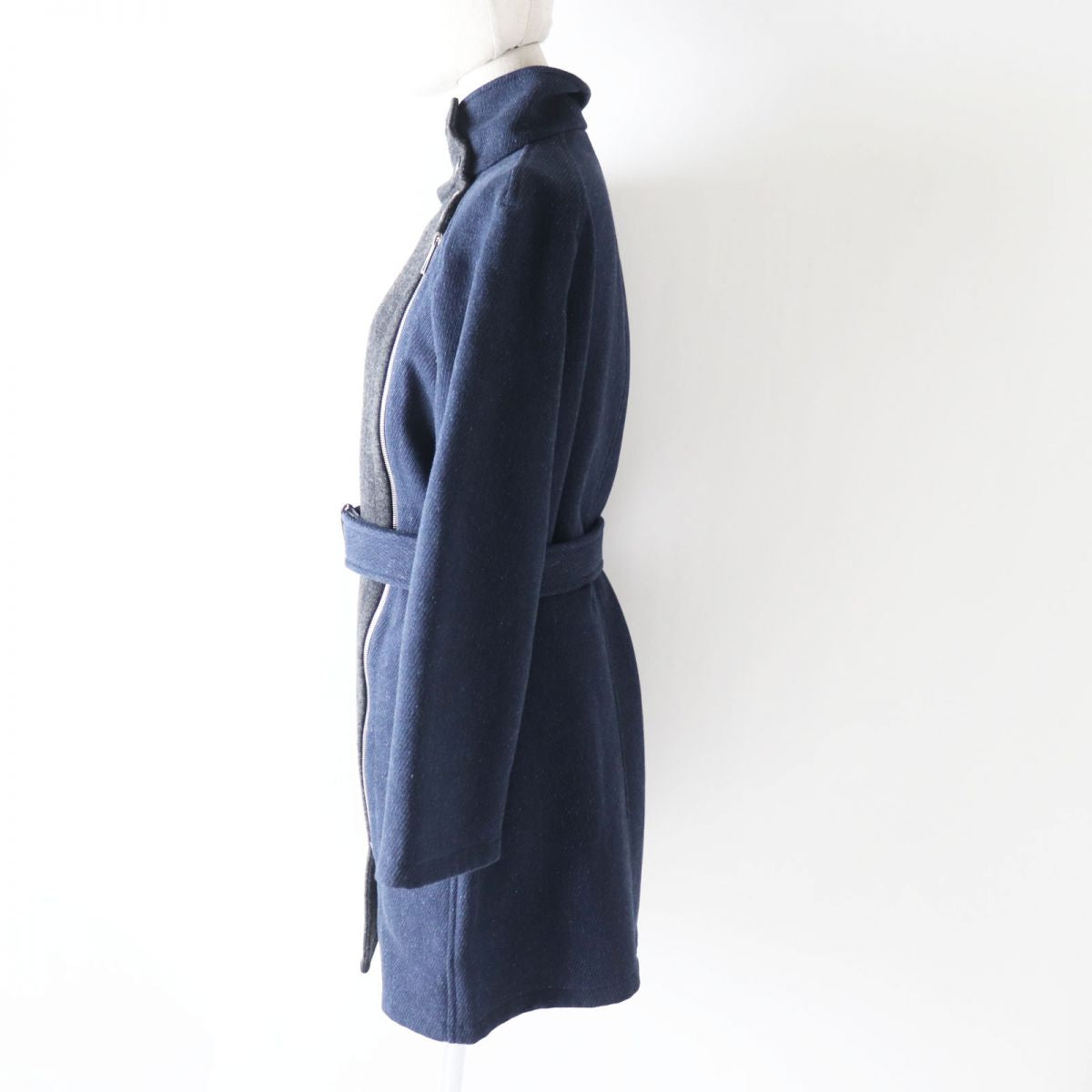 HERMES coat Main: 70% wool, Main: 30% mohair, Part: leather Blue x gray Women 34 Used