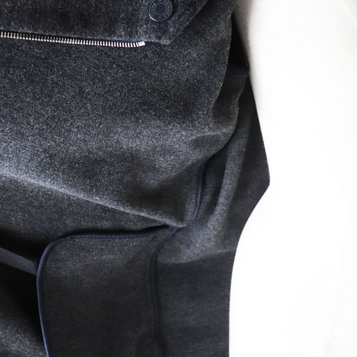 HERMES coat Main: 70% wool, Main: 30% mohair, Part: leather Blue x gray Women 34 Used
