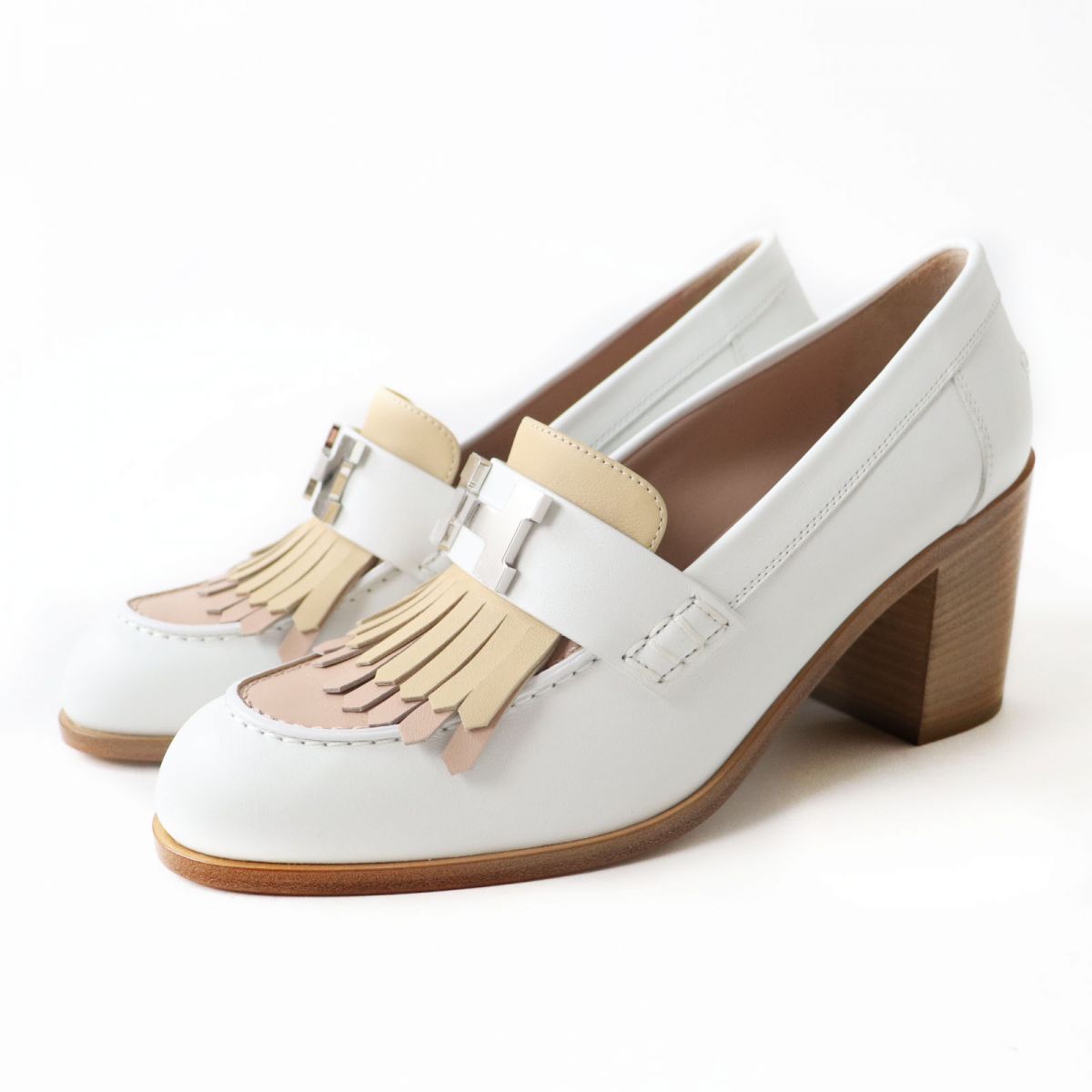 HERMES pumps Main: Leather White x Beige x Silver Metal Women 36.5 Used