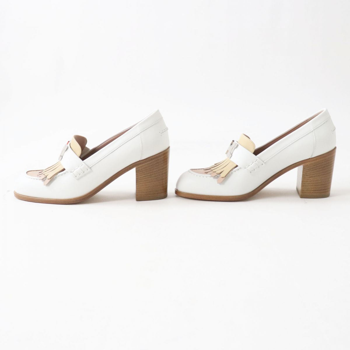 HERMES pumps Main: Leather White x Beige x Silver Metal Women 36.5 Used
