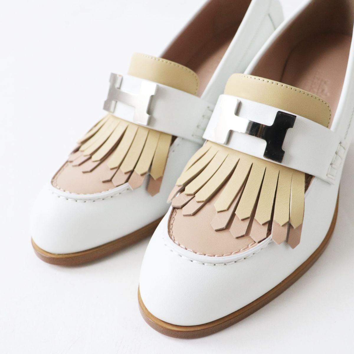 HERMES pumps Main: Leather White x Beige x Silver Metal Women 36.5 Used