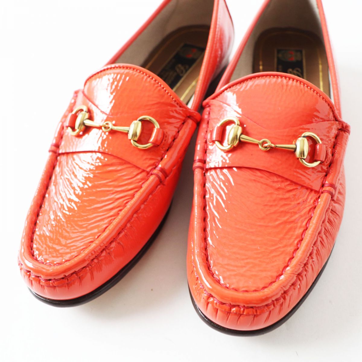 GUCCI loafers Main: Patent leather Orange typex Gold Metal Women 35.5 Used