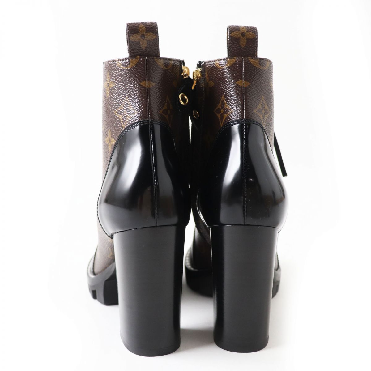 LOUIS VUITTON boots Patent leather Black x Brown (Monogram Pattern) 37