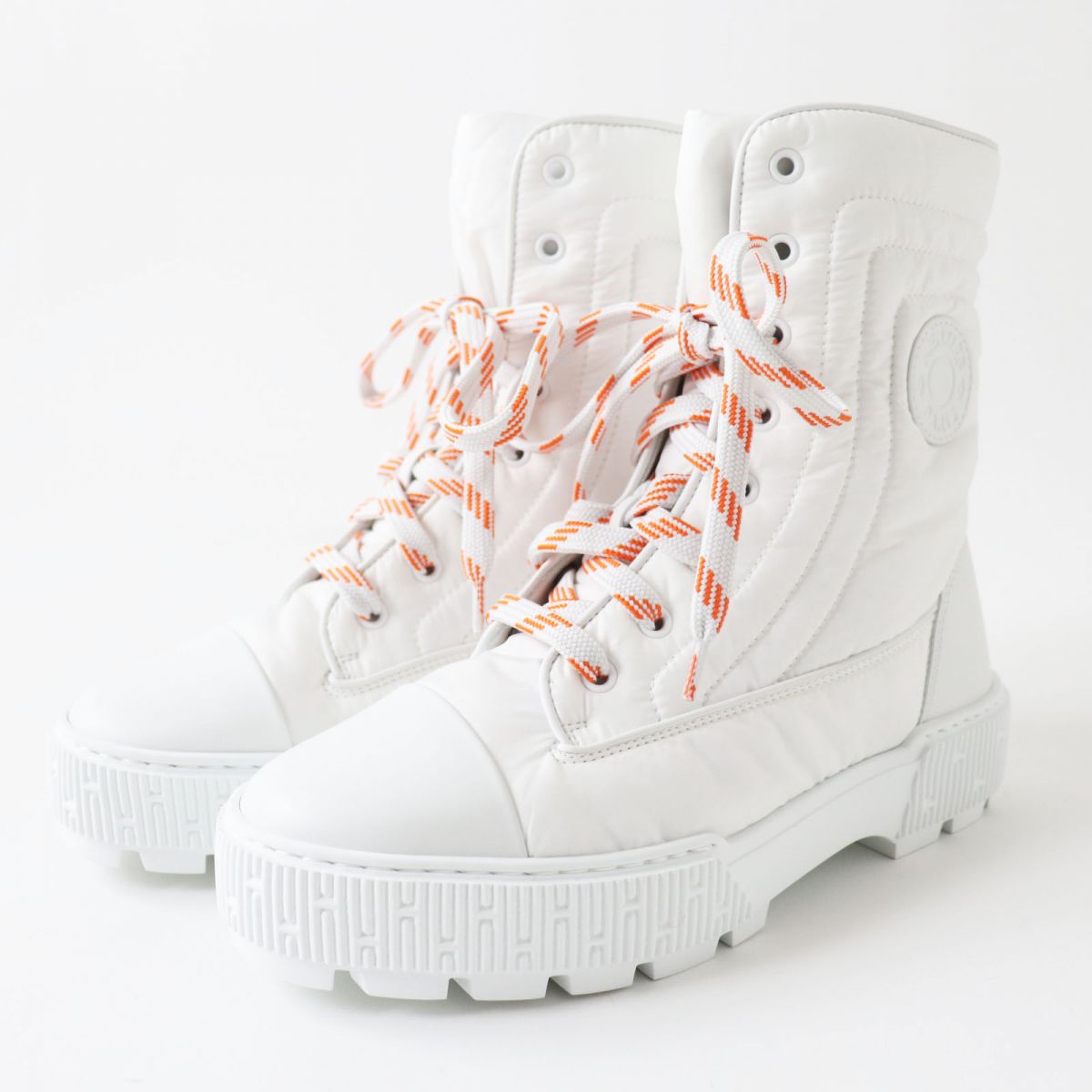 HERMES boots Main: Parachute fabric, Main: Calf leather Whitex orange Women 38 Used