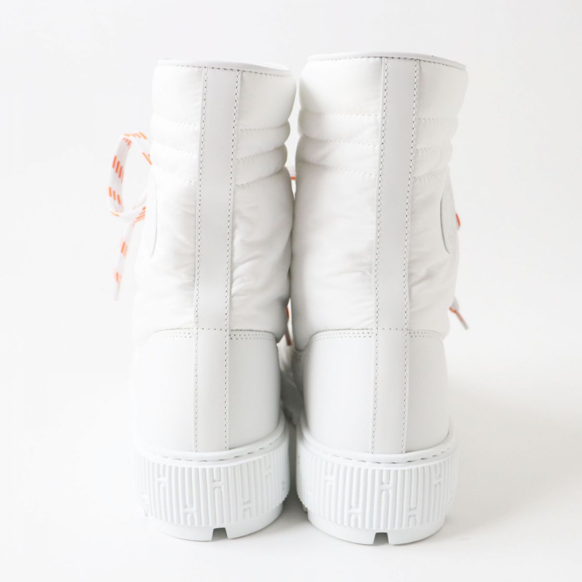 HERMES boots Main: Parachute fabric, Main: Calf leather Whitex orange Women 38 Used