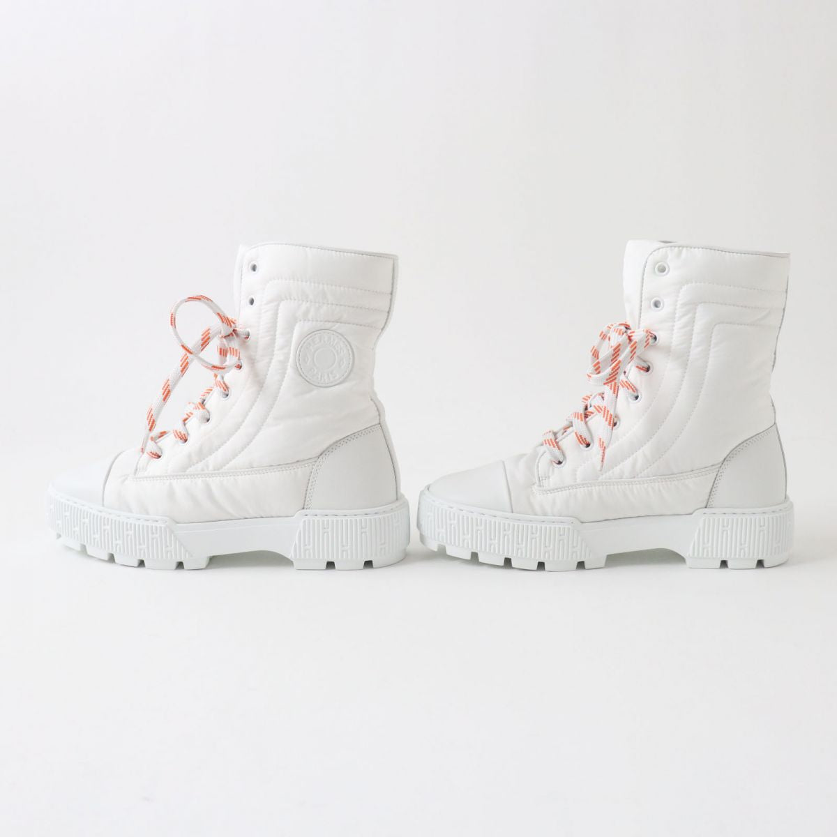 HERMES boots Main: Parachute fabric, Main: Calf leather Whitex orange Women 38 Used