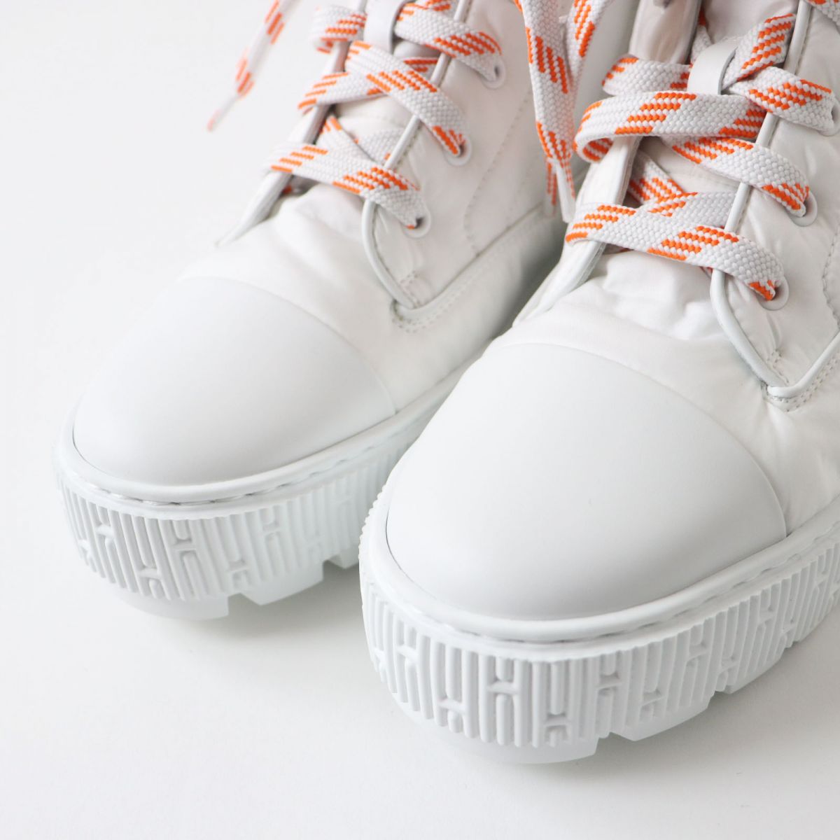 HERMES boots Main: Parachute fabric, Main: Calf leather Whitex orange Women 38 Used
