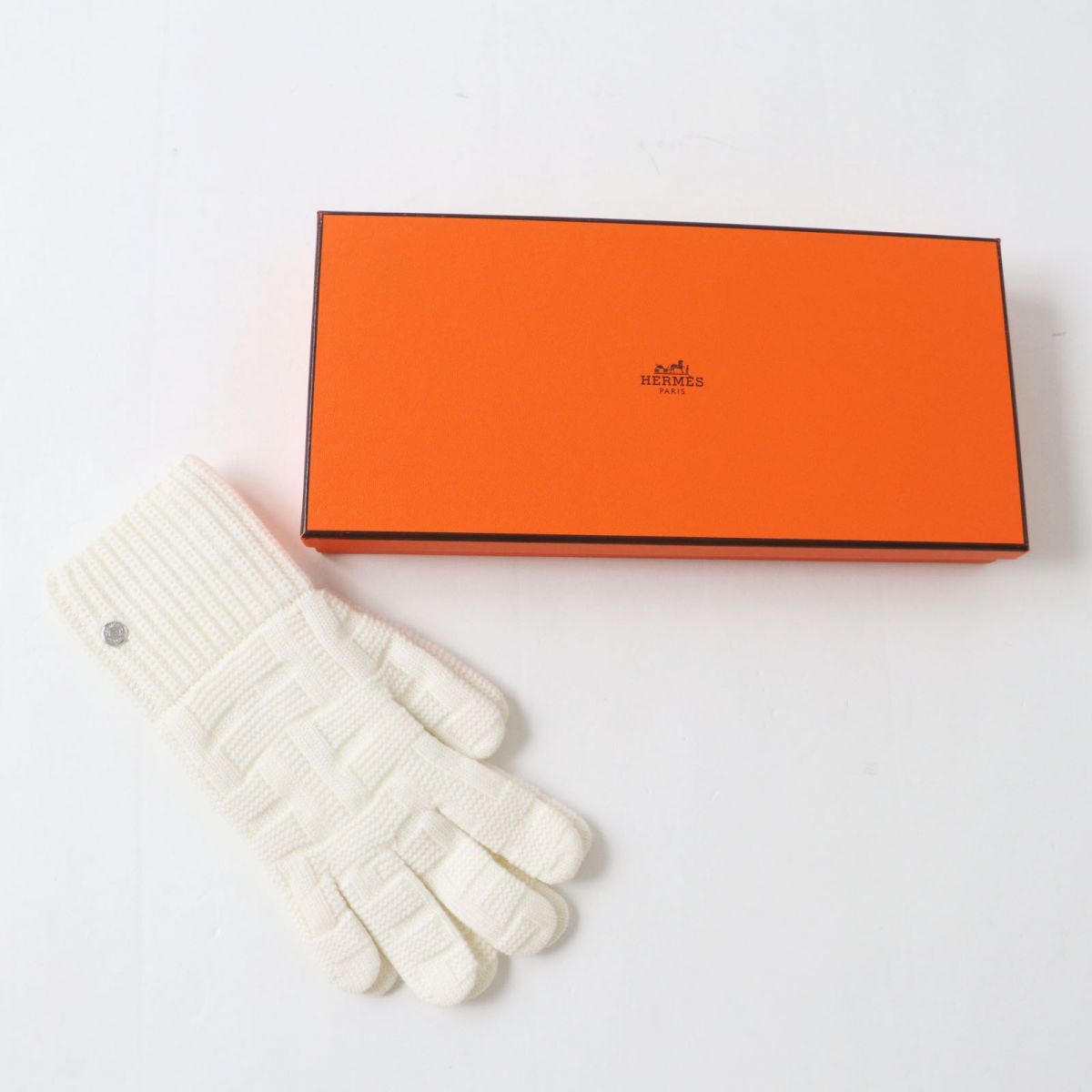 HERMES gloves wool White xSilver Metal S