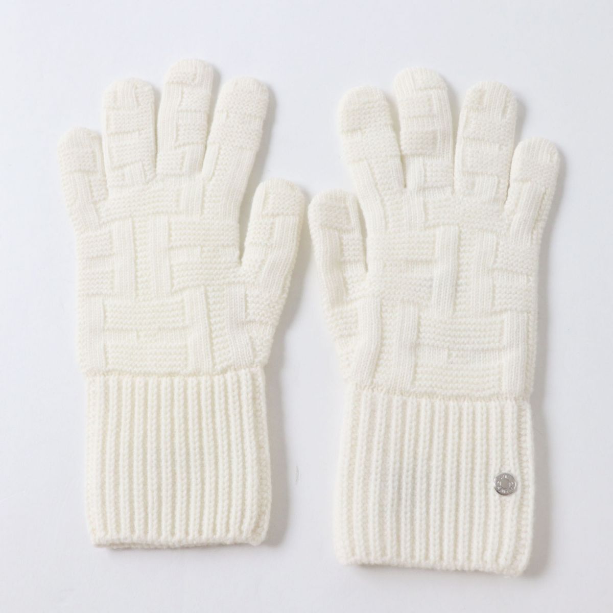 HERMES gloves wool White xSilver Metal S