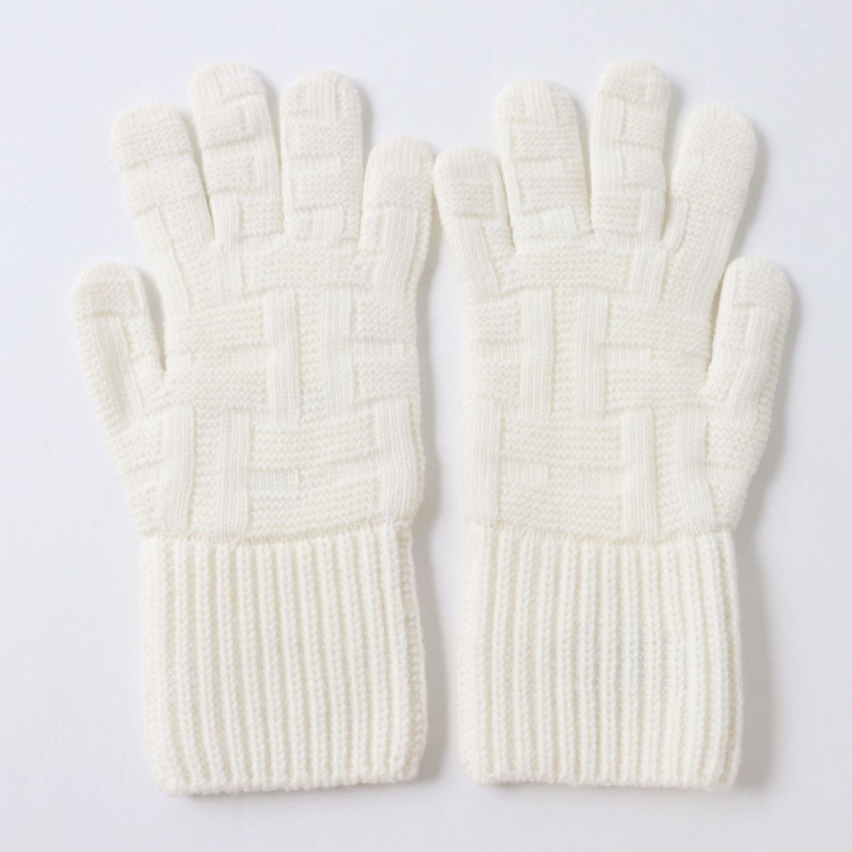 HERMES gloves wool White xSilver Metal S