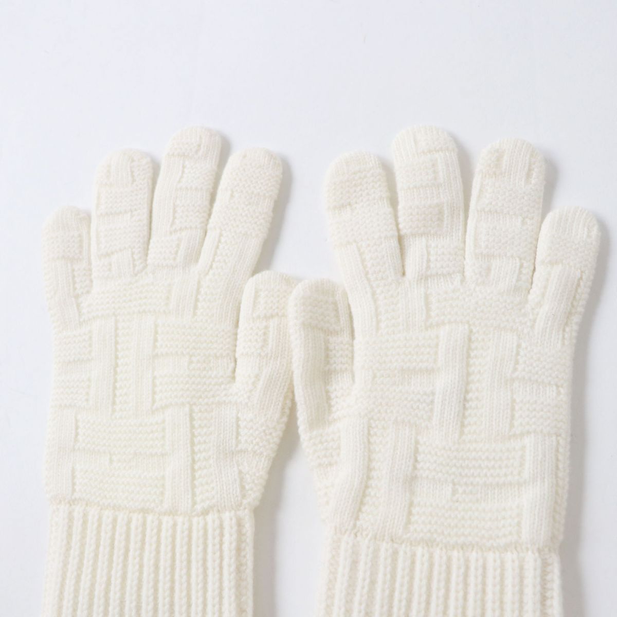HERMES gloves wool White xSilver Metal S