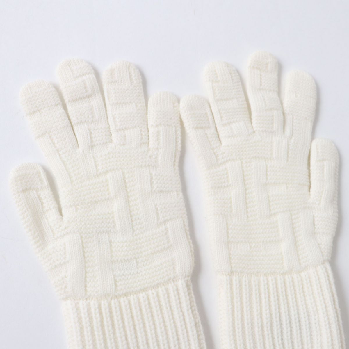 HERMES gloves wool White xSilver Metal S