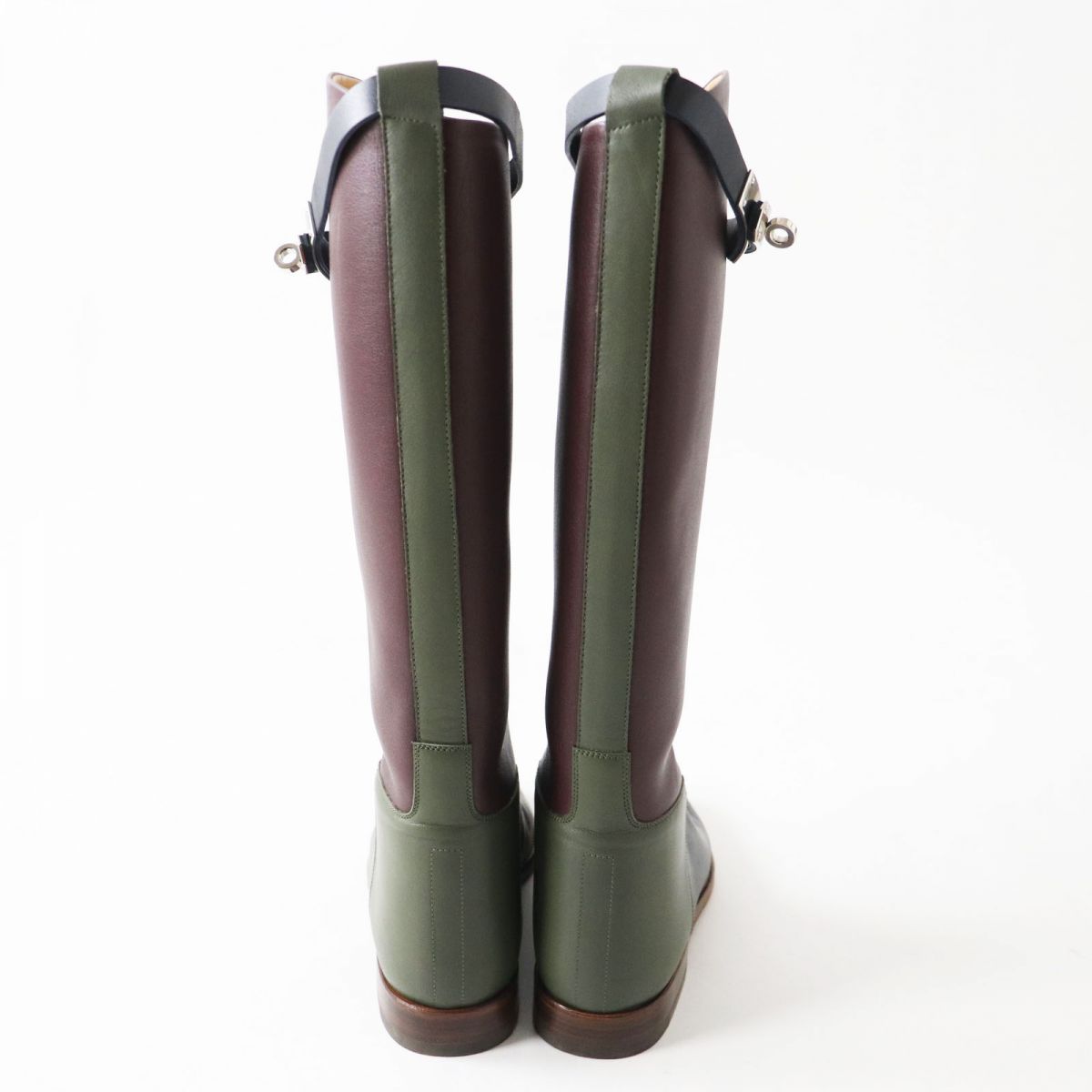 HERMES boots Main: Leather, Part: Kelly Metal Bordeaux x Khaki x Black (color scheme design) Women 36 Used