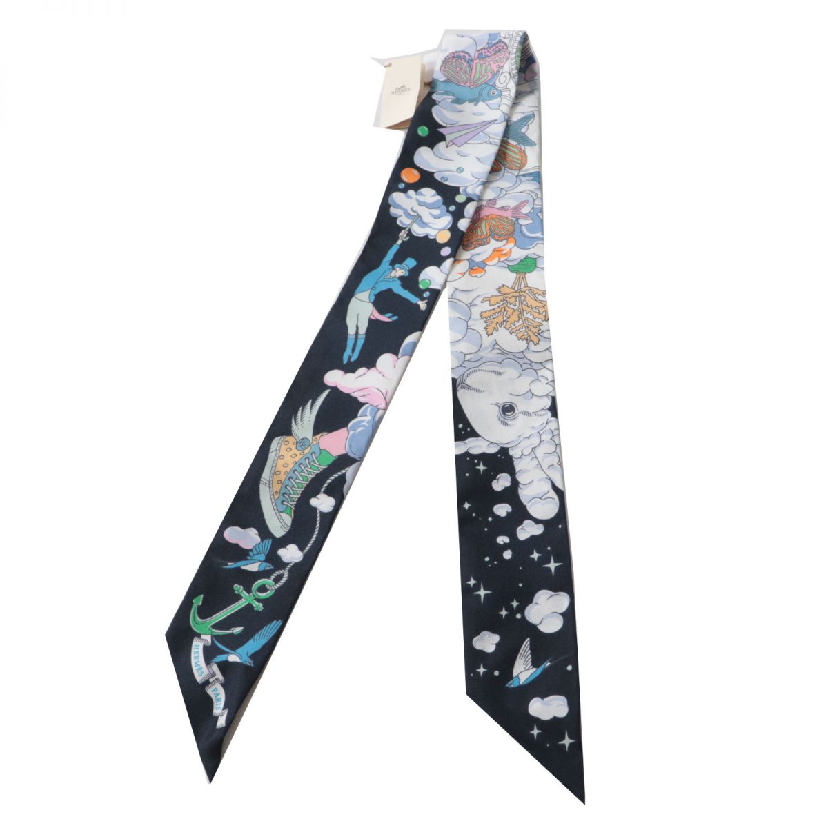HERMES scarf Main: 100% silk Black x Multi<br>SUR MON NUAGE / My Cloud Women Used