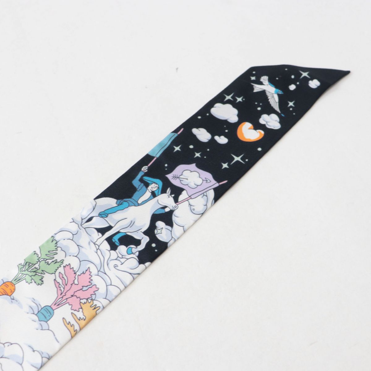 HERMES scarf Main: 100% silk Black x Multi<br>SUR MON NUAGE / My Cloud Women Used