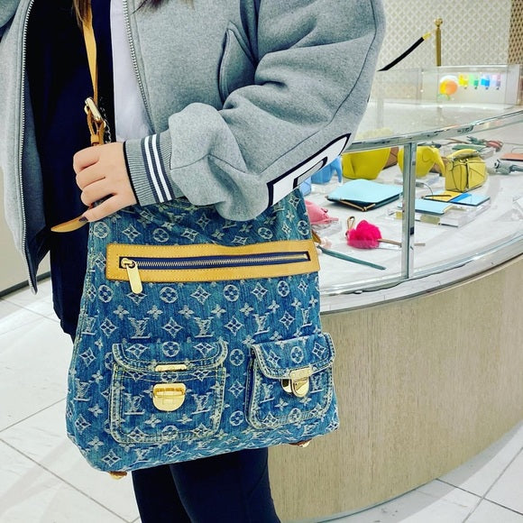 LOUIS VUITTON Denim Monogram Denim Baggy GM Bag