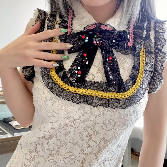 Gucci Cluny Lace Dress With Embroidery in White