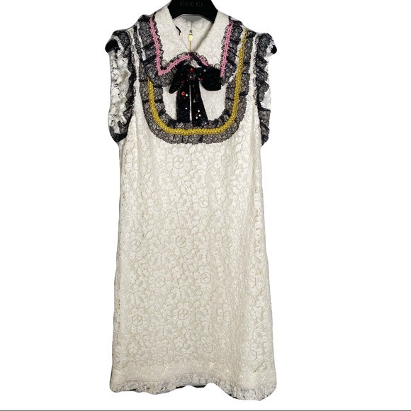 Gucci Cluny Lace Dress With Embroidery in White