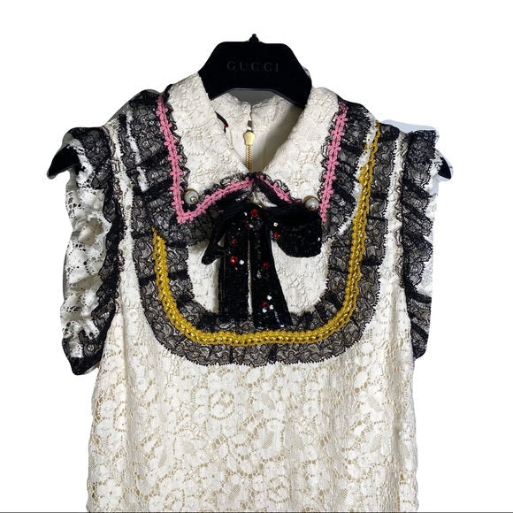 Gucci Cluny Lace Dress With Embroidery in White