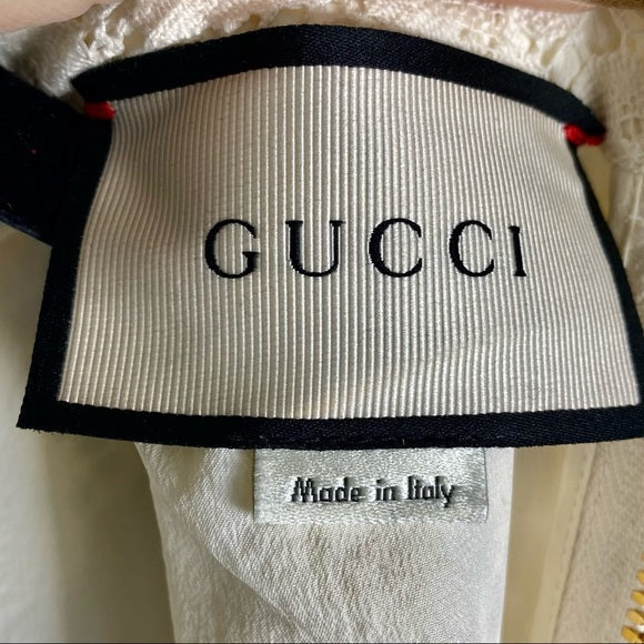 Gucci Cluny Lace Dress With Embroidery in White