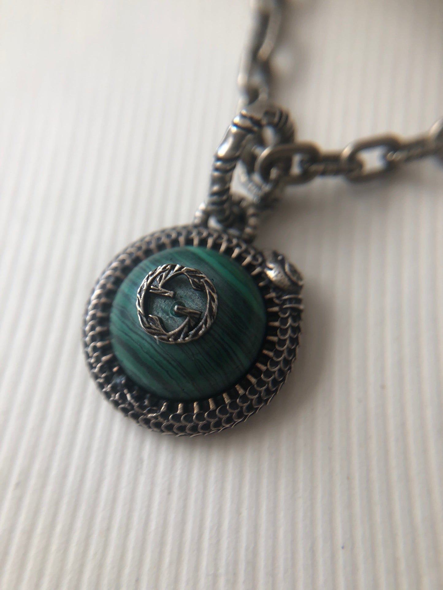 Gucci Garden GG Malachite Necklace in Silver