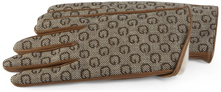 Gucci Men's Cashmere Lined Leather Gloves in Brown and Beige