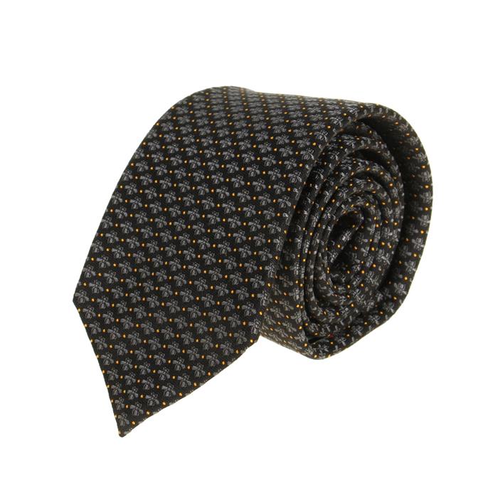 Gucci Navy Silk Tie with Woven Bees