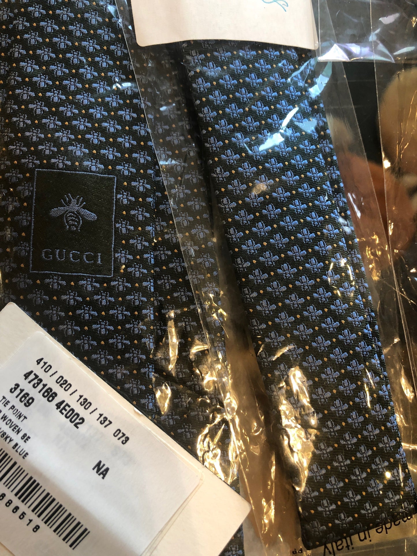 Gucci Navy Silk Tie with Woven Bees