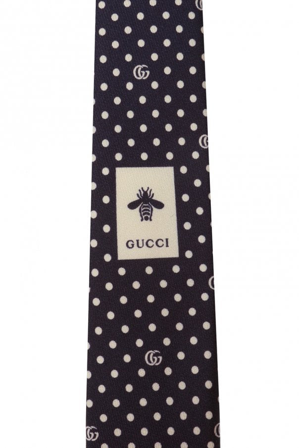 Gucci Navy Silk Tie with White Polka Dots