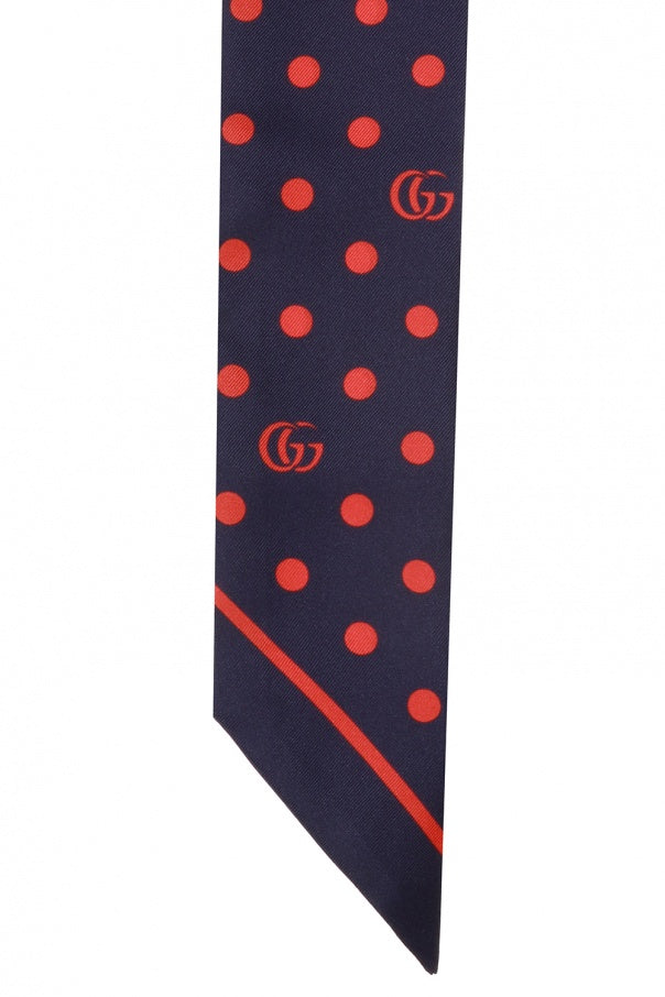 Gucci Navy Neck Bow with Red Polka Dots and Interlocking GG