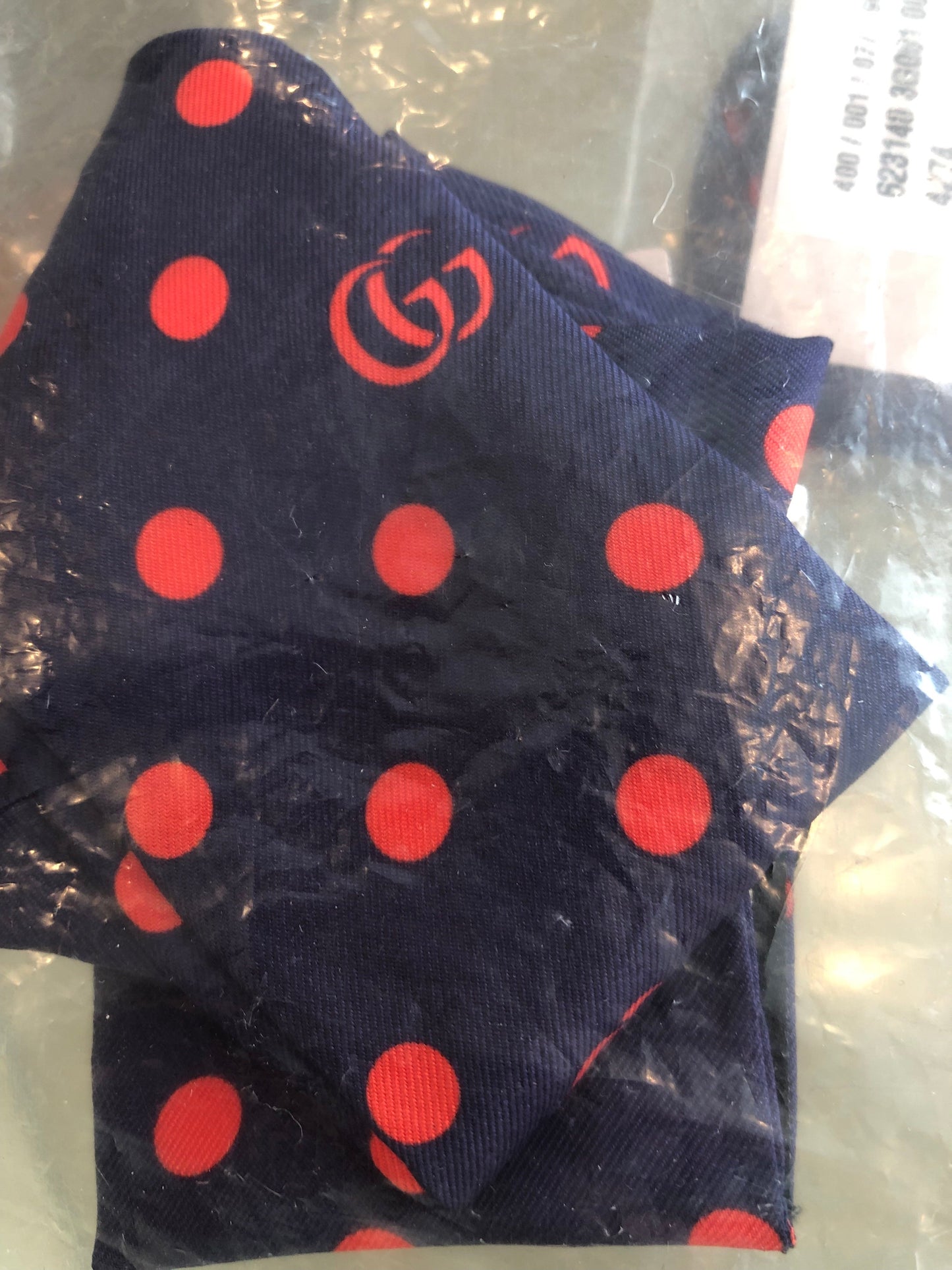 Gucci Navy Neck Bow with Red Polka Dots and Interlocking GG