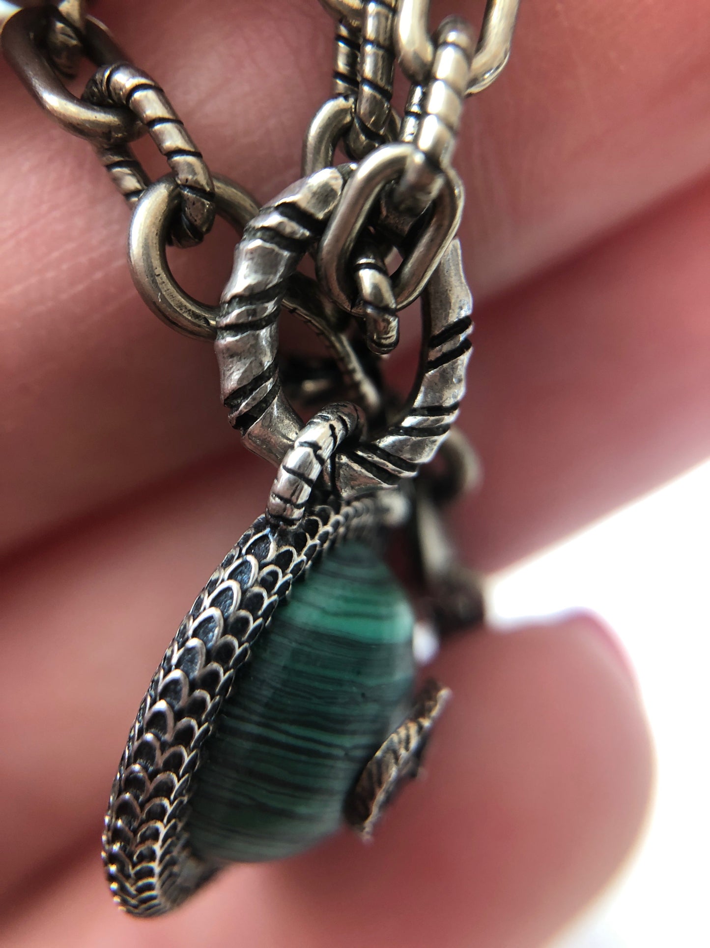 Gucci Garden GG Malachite Necklace in Silver