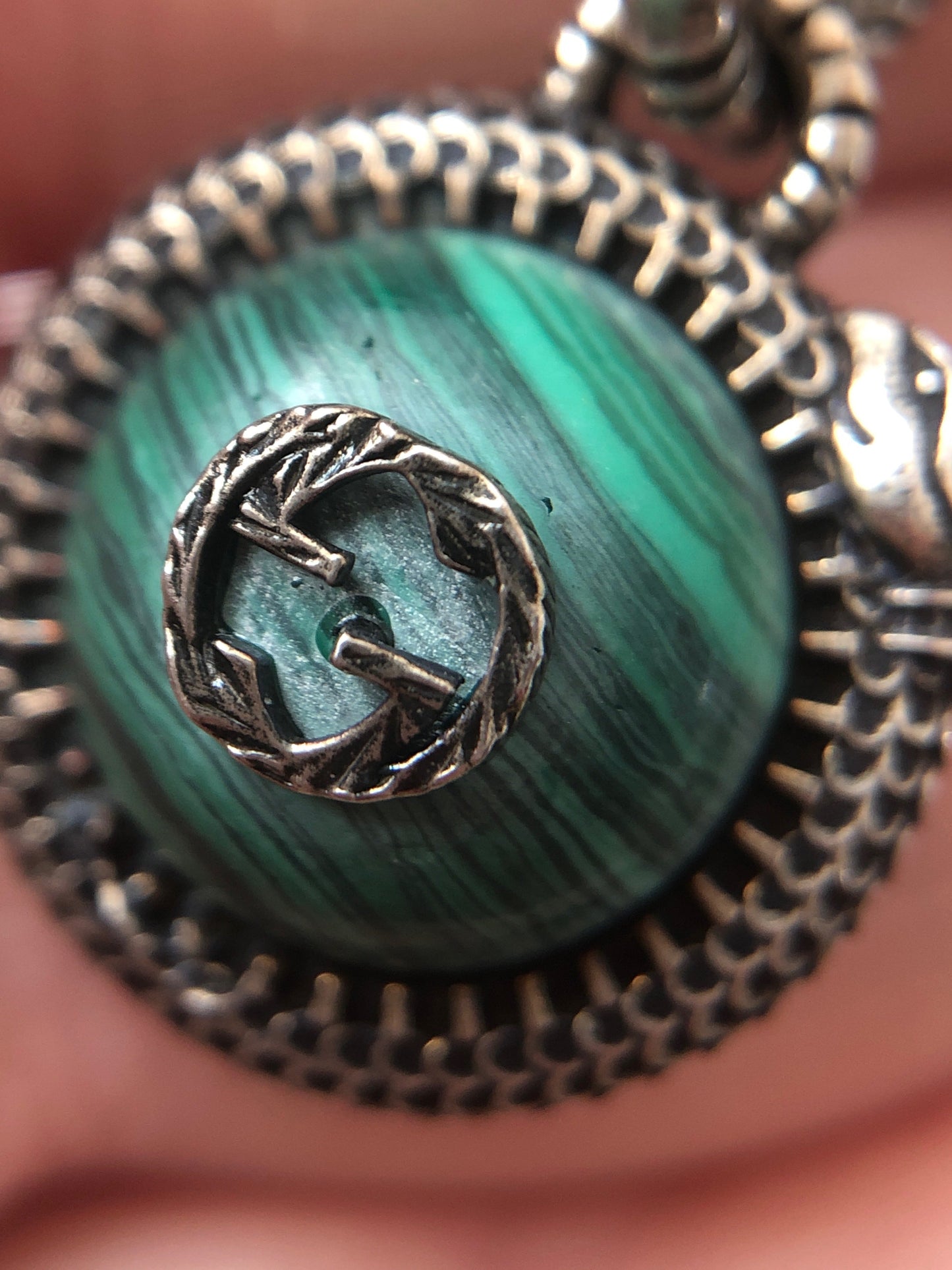 Gucci Garden GG Malachite Necklace in Silver