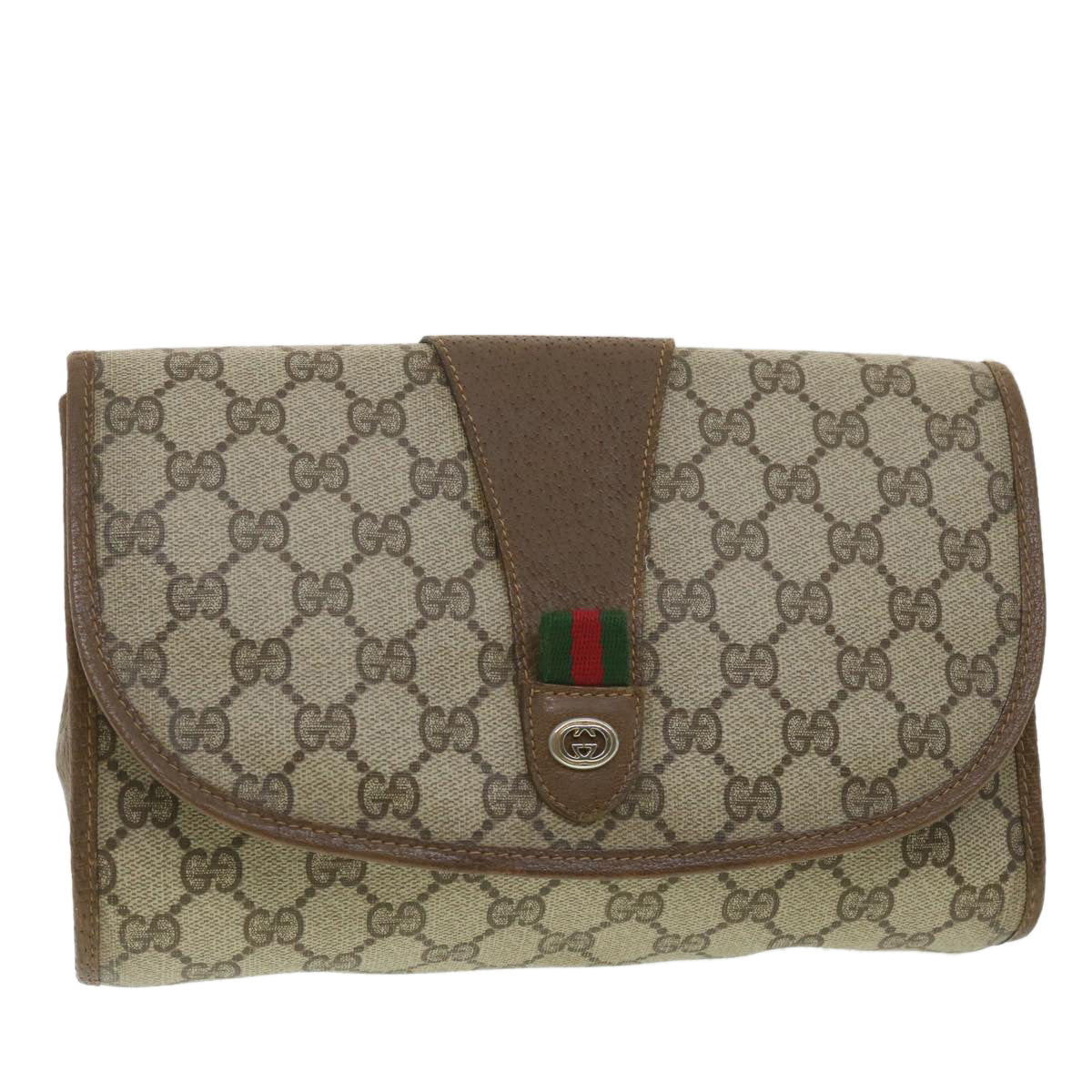 GUCCI GG Canvas Web Sherry Line Clutch Bag Beige Green Red 89.01.030  ny214