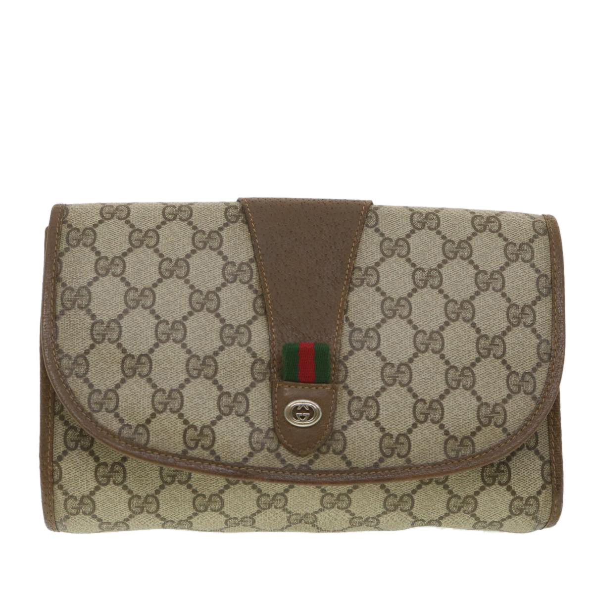 GUCCI GG Canvas Web Sherry Line Clutch Bag Beige Green Red 89.01.030  ny214