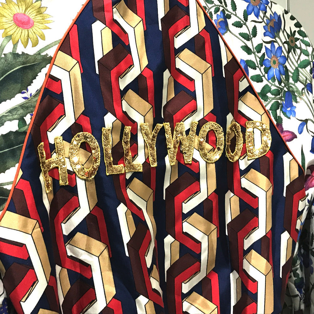GUCCI Blouson 476247 Silk, Sequins White x Multicolor tiger print bomber jacket jacket outerwear 36