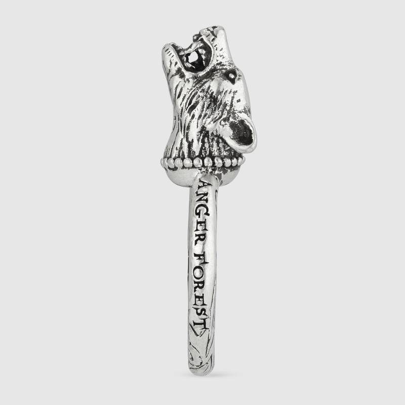 Gucci Anger Forest Wolf Head Ring in Sterling Silver