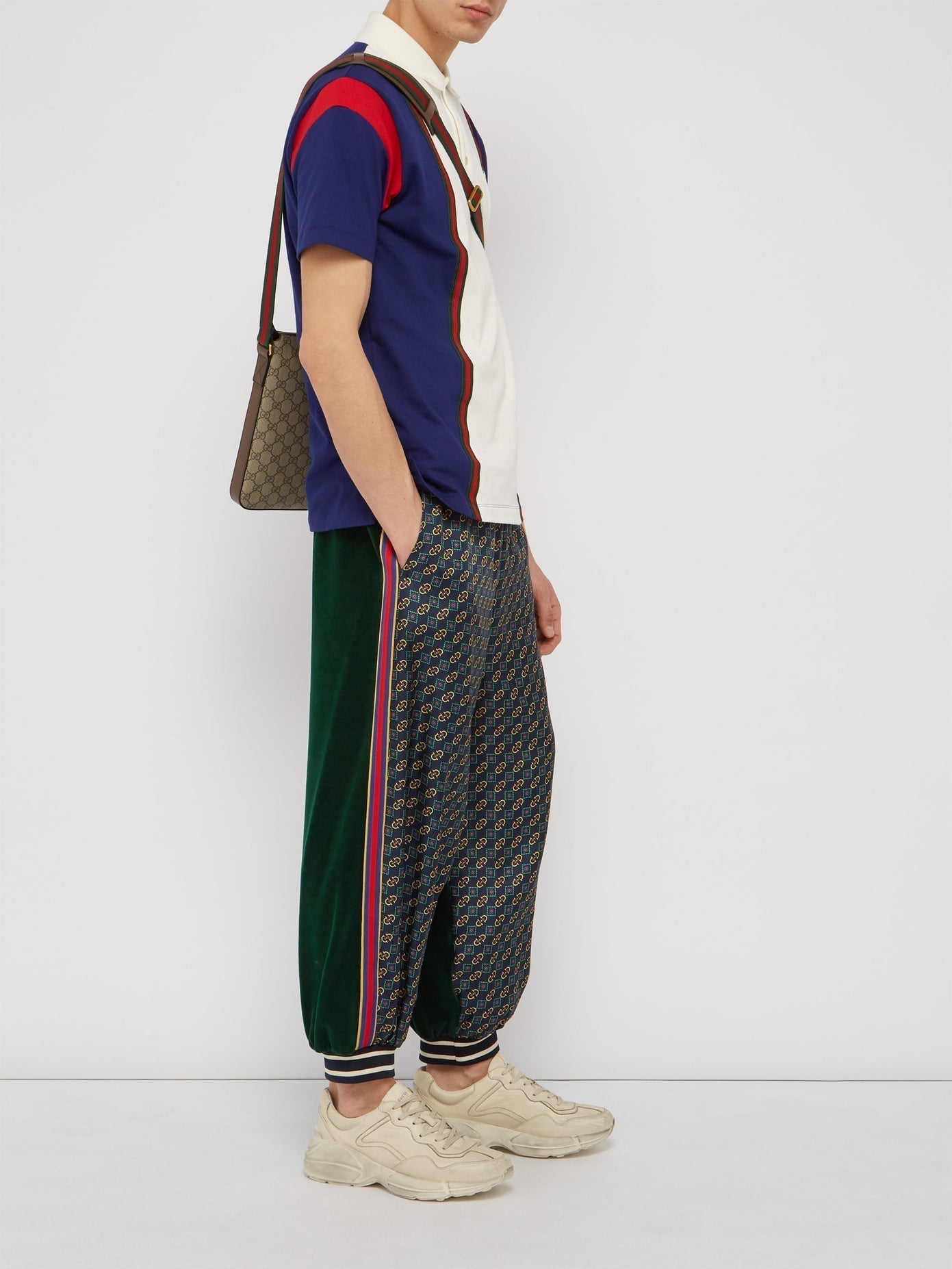 Gucci Bi-material Scarf Print Track Pants in Green