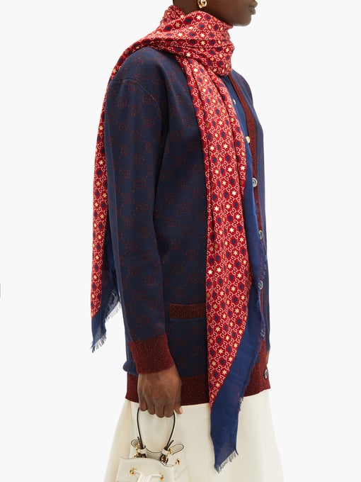 Gucci GG Hearts & Stars Silk Scarf in Red