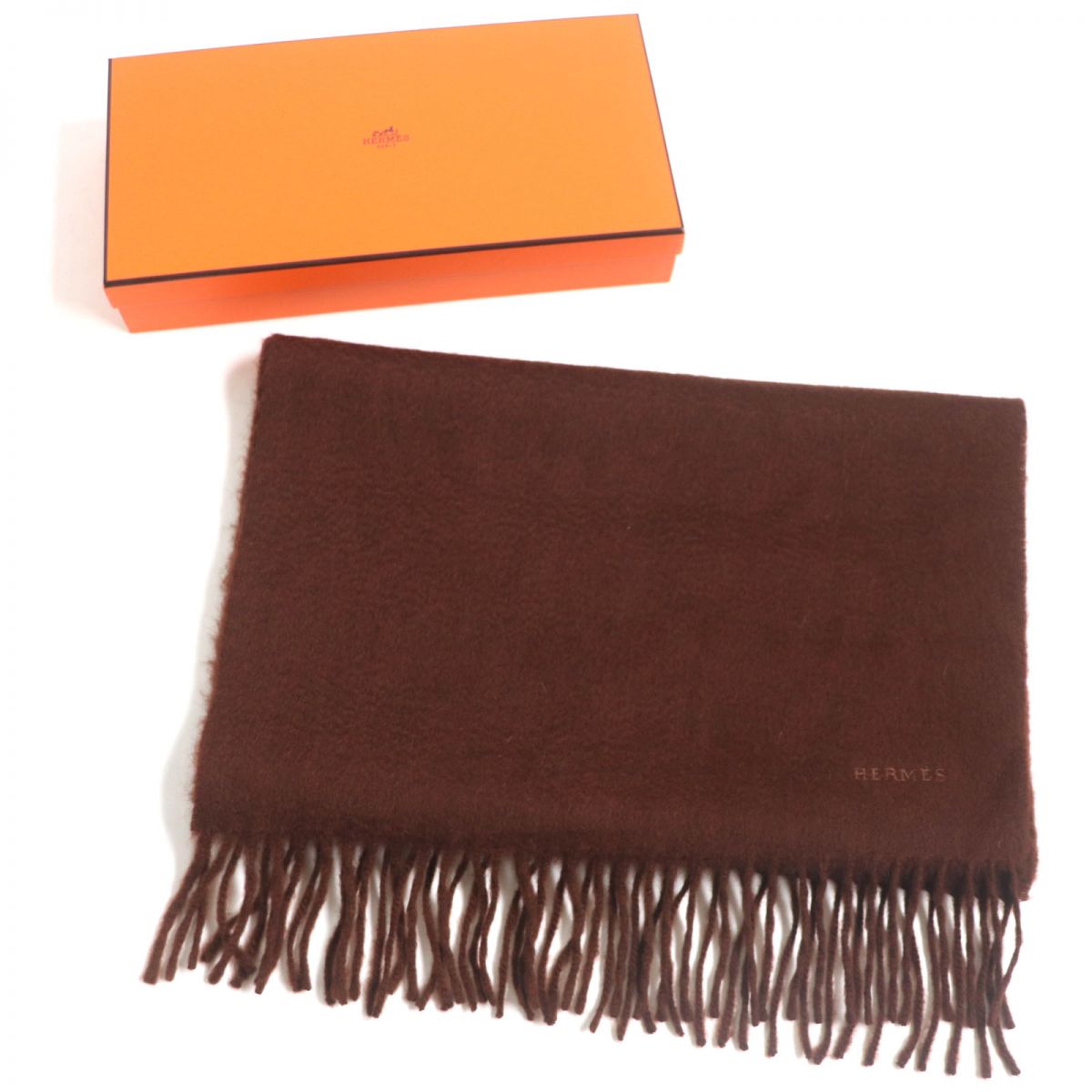 HERMES Scarf Main: 100% cashmere Red brown mens Used