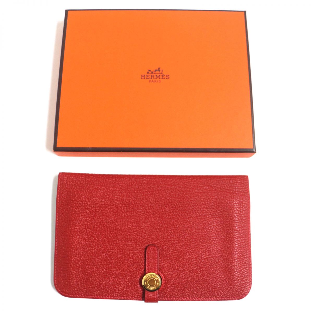 HERMES Long Wallet Purse Main: Chevre Mysole Red mens Used