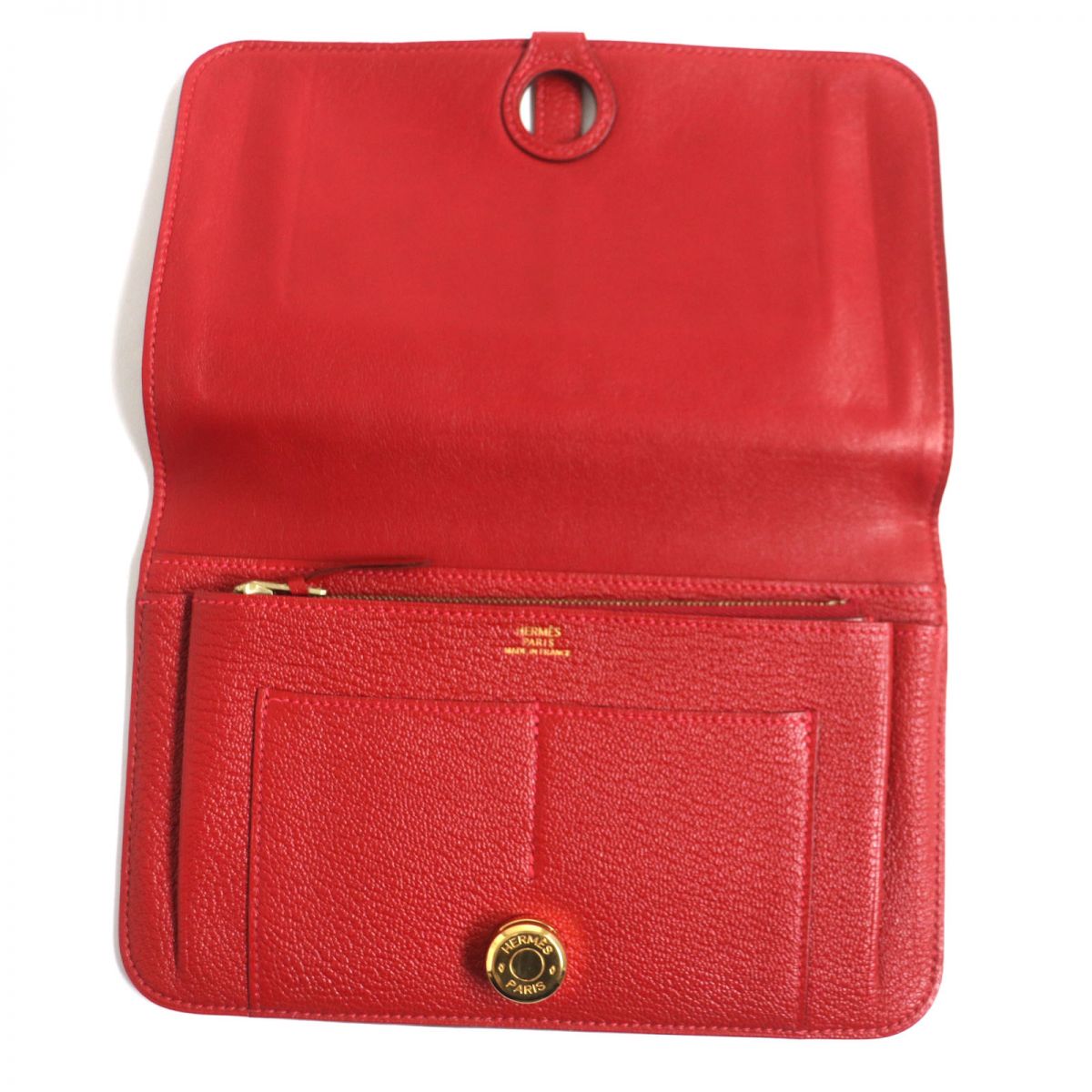 HERMES Long Wallet Purse Main: Chevre Mysole Red mens Used