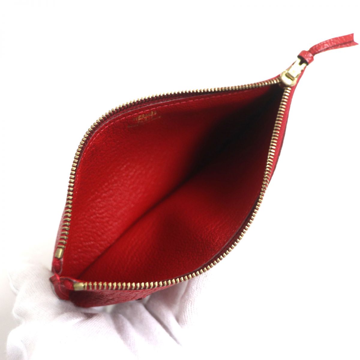 HERMES Long Wallet Purse Main: Chevre Mysole Red mens Used