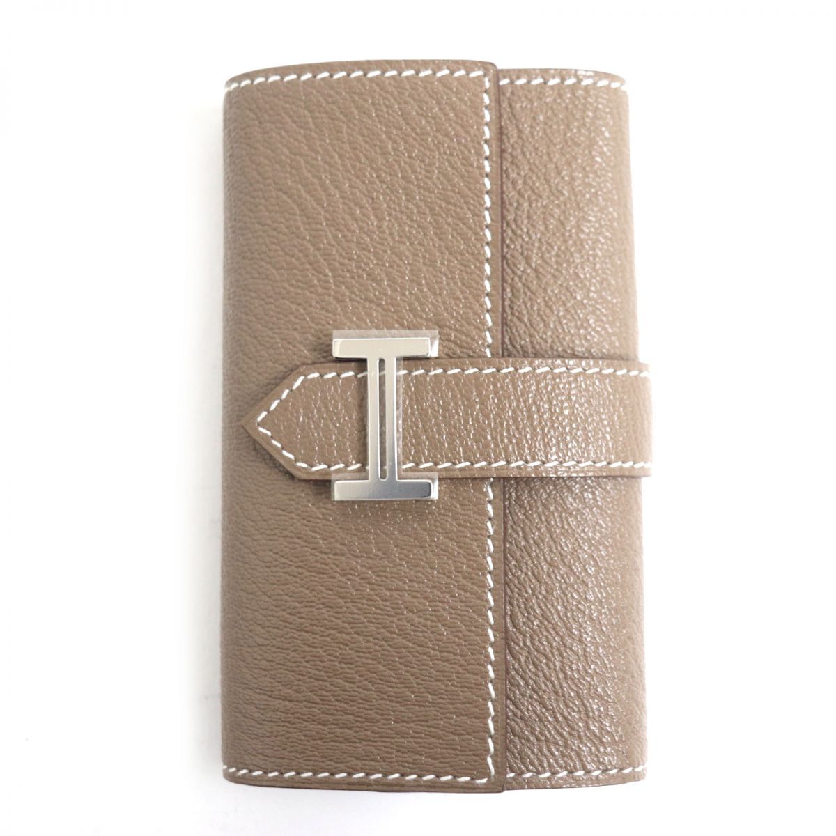 HERMES Key case Key holder  Main: Chevre Main: Etoupe<br>Metal�FSilver mens Used