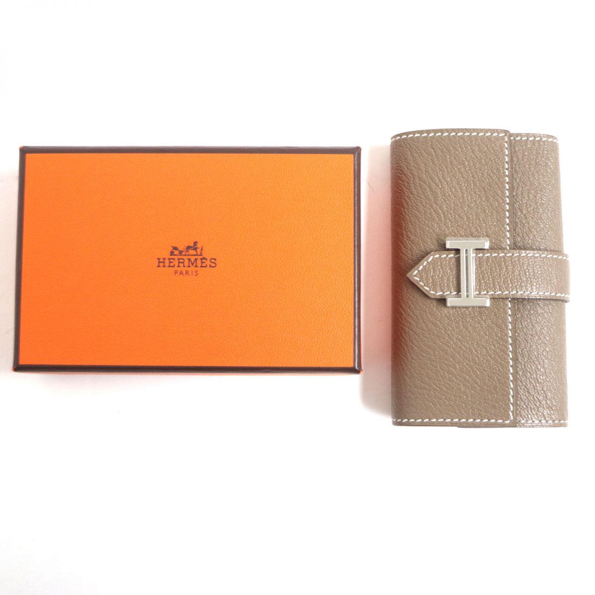 HERMES Key case Key holder  Main: Chevre Main: Etoupe<br>Metal�FSilver mens Used