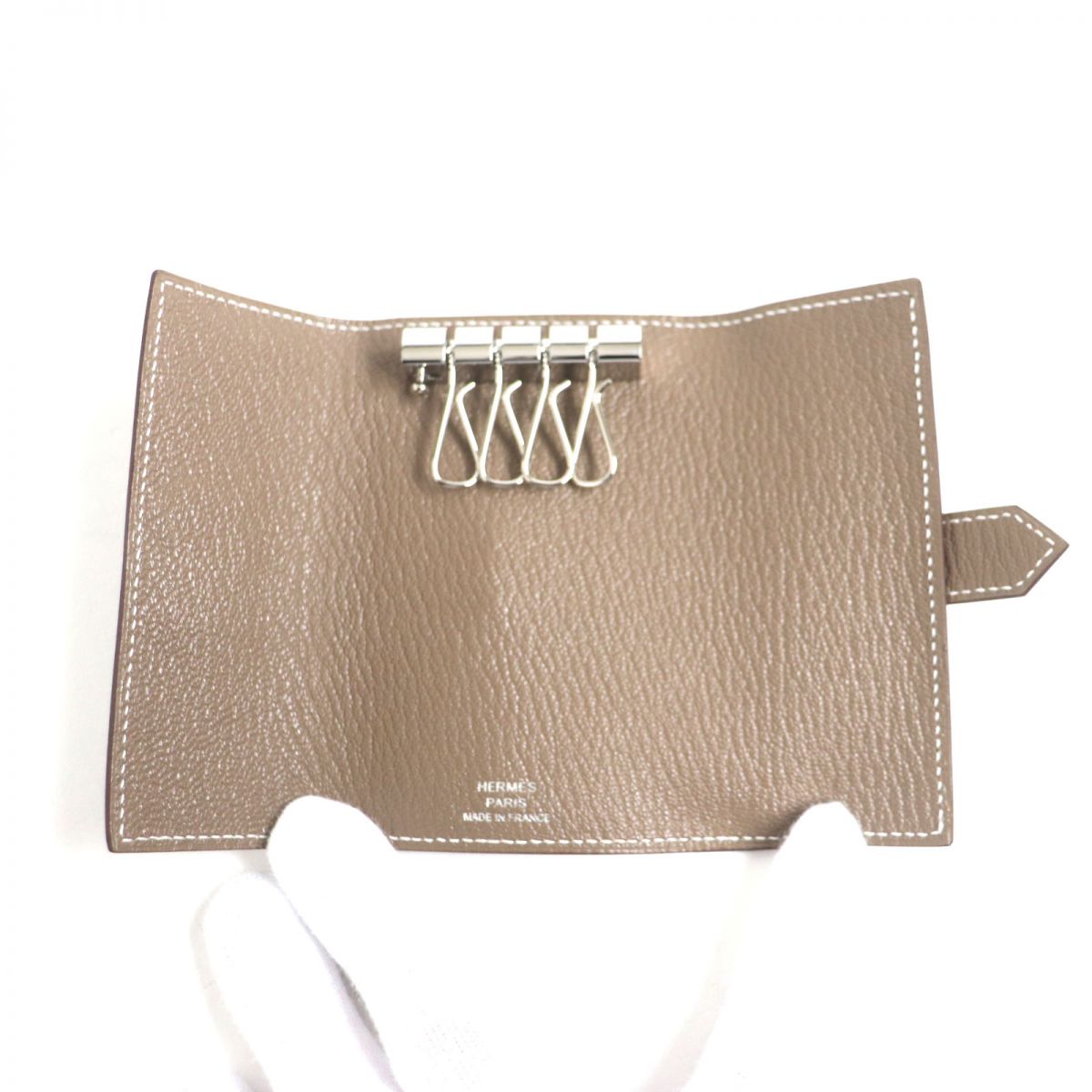 HERMES Key case Key holder  Main: Chevre Main: Etoupe<br>Metal�FSilver mens Used