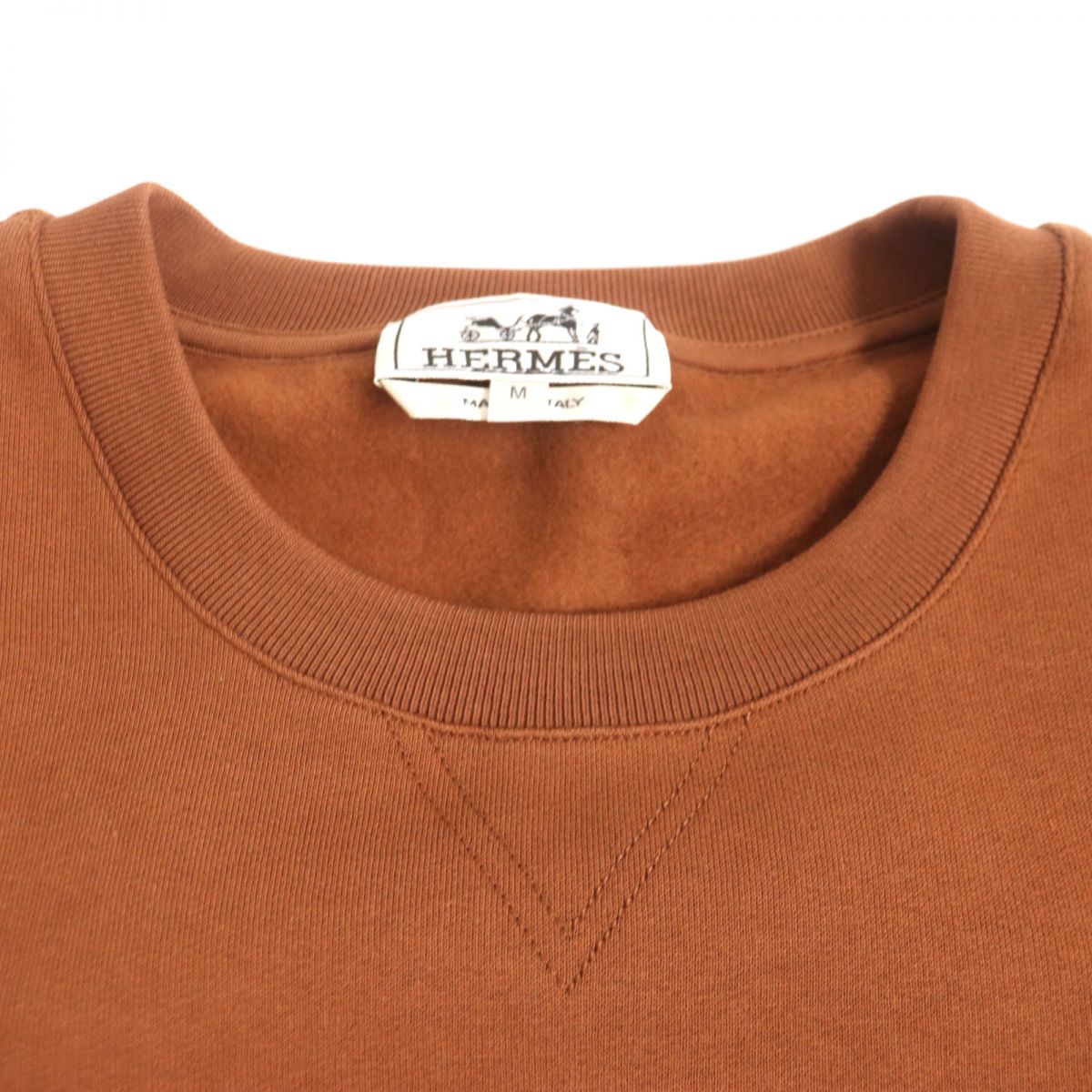 HERMES sweat Main: 100% cotton, part: lamb leather, part: 90% cotton, part: 10% polyurethane Brown mens M Used