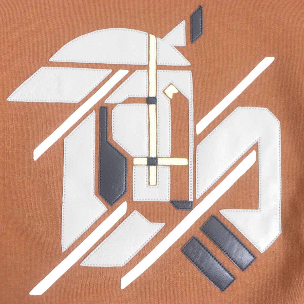 HERMES sweat Main: 100% cotton, part: lamb leather, part: 90% cotton, part: 10% polyurethane Brown mens M Used